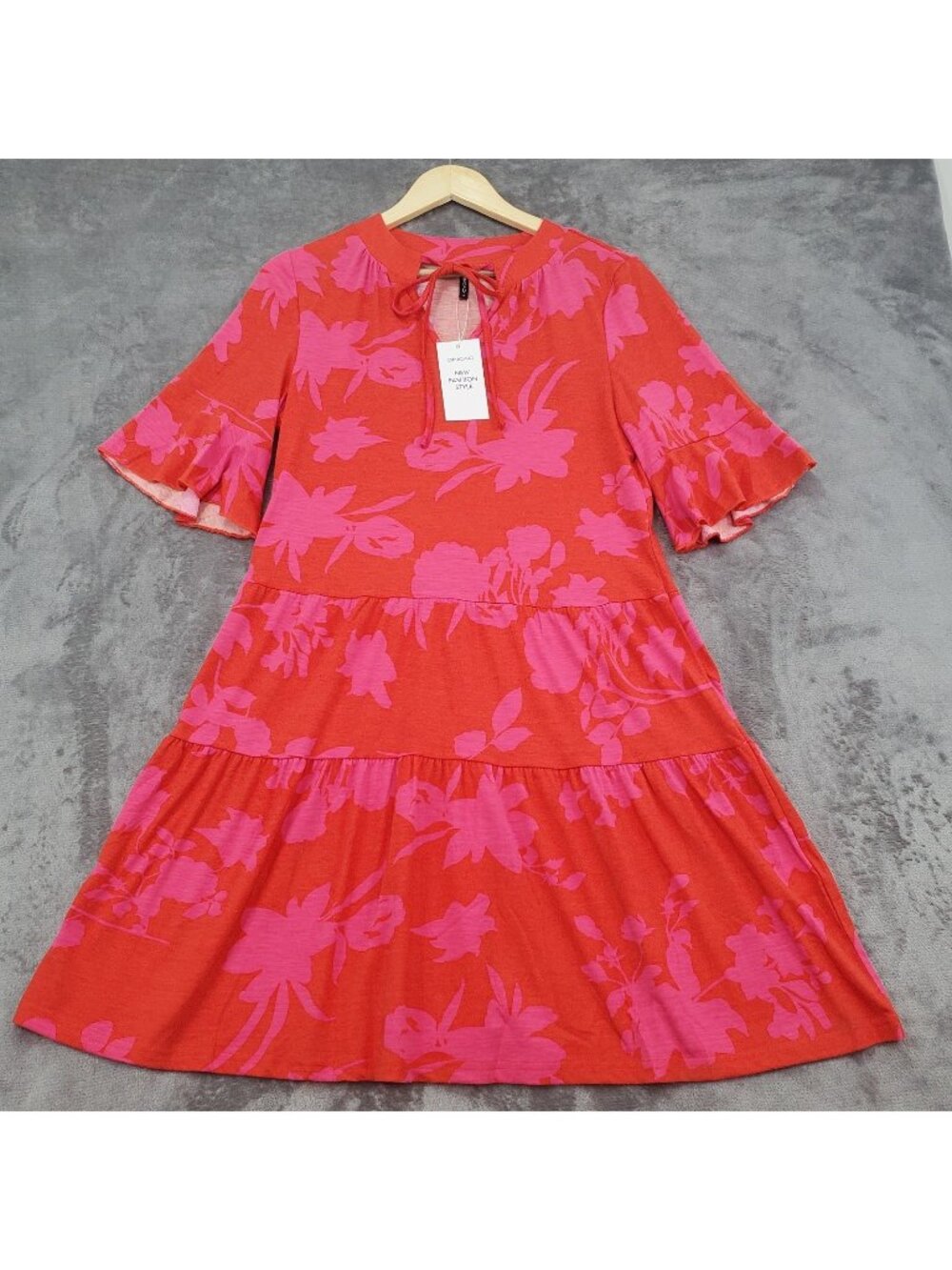 Red Floral Print Dress Sz Small Butterfly Sleeve Ruffle Boho Summer Beach Resort